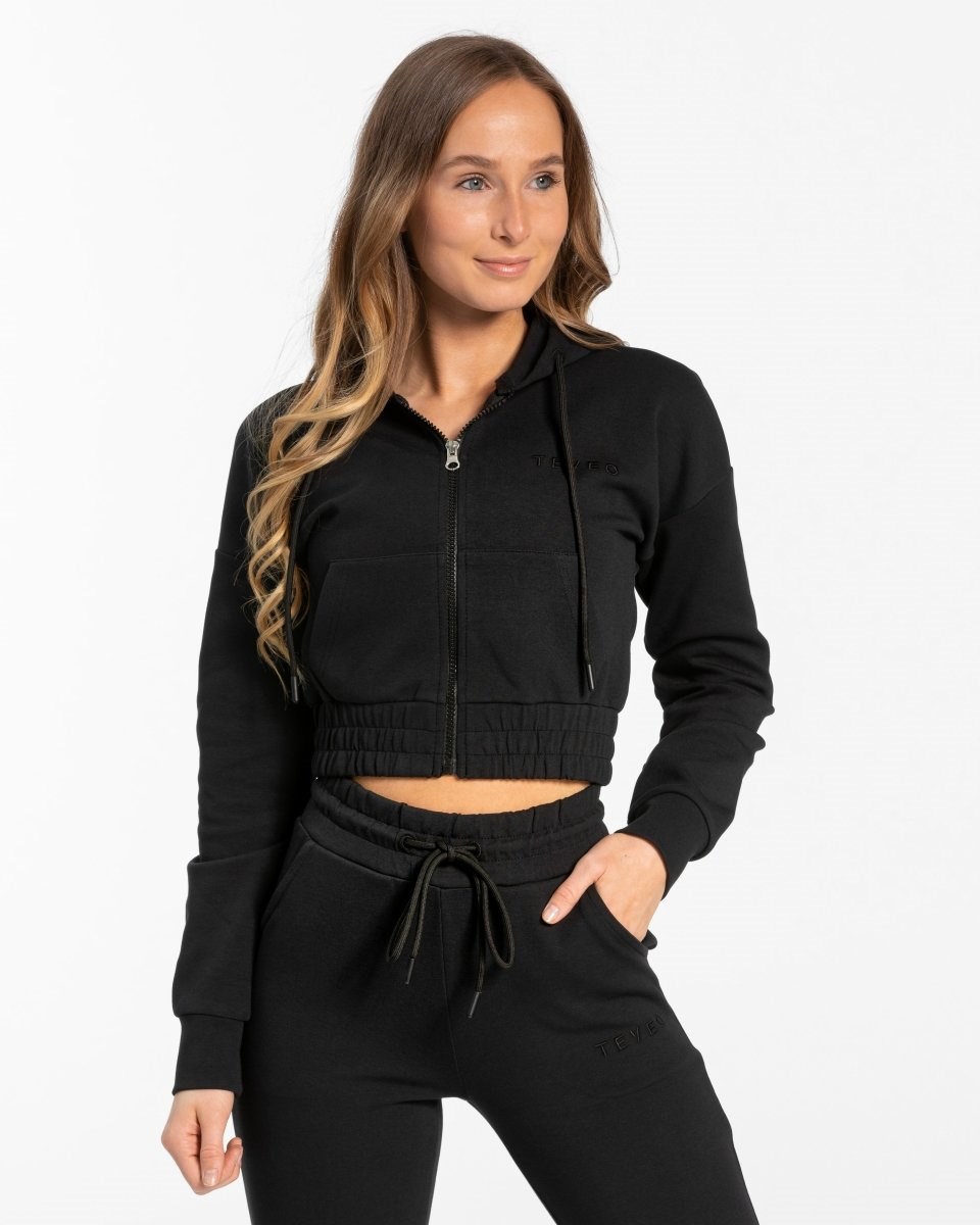 TEVEO Classic Zip Hoodie Černé | FUVT-56819