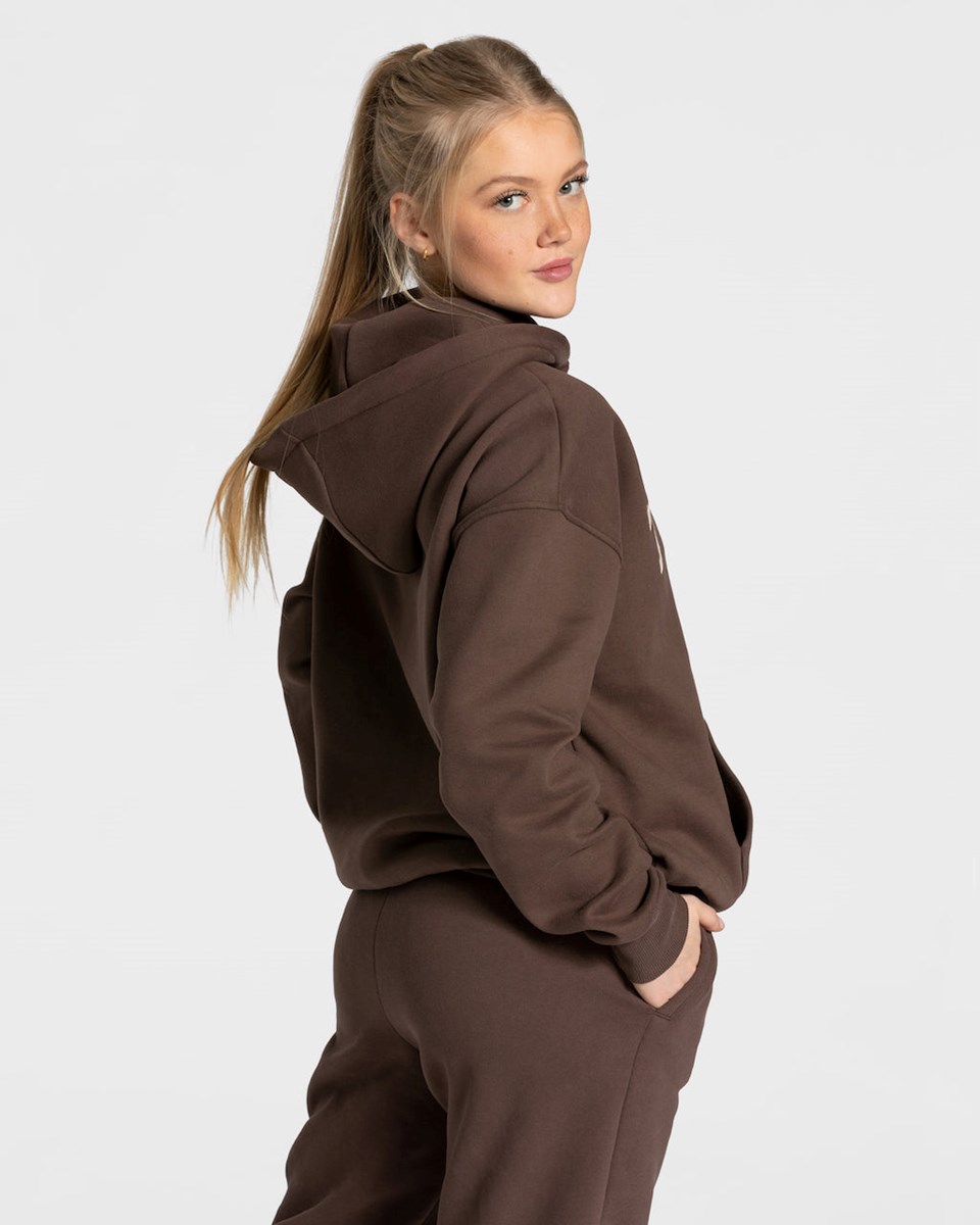 TEVEO College Oversized Hoodie Tmavě Hnědé | ILGX-80426