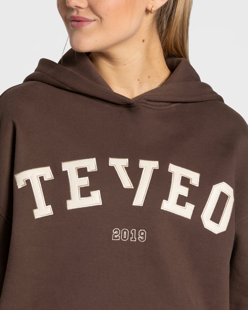 TEVEO College Oversized Hoodie Tmavě Hnědé | ILGX-80426