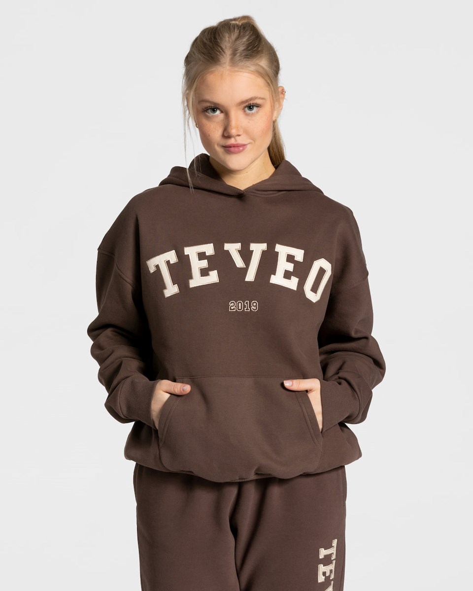 TEVEO College Oversized Hoodie Tmavě Hnědé | ILGX-80426