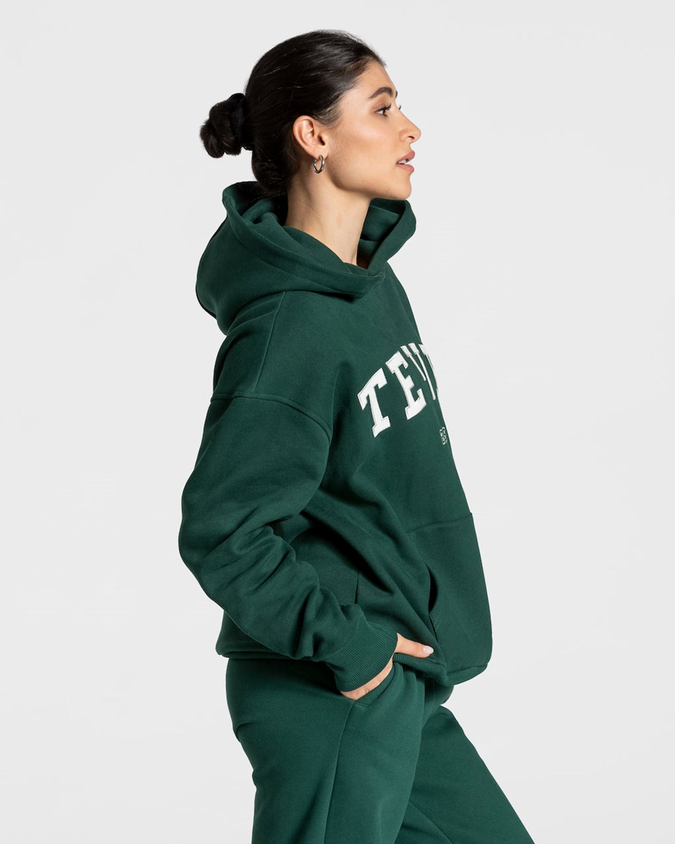 TEVEO College Oversized Hoodie Tmavě Zelene | KRIU-58463