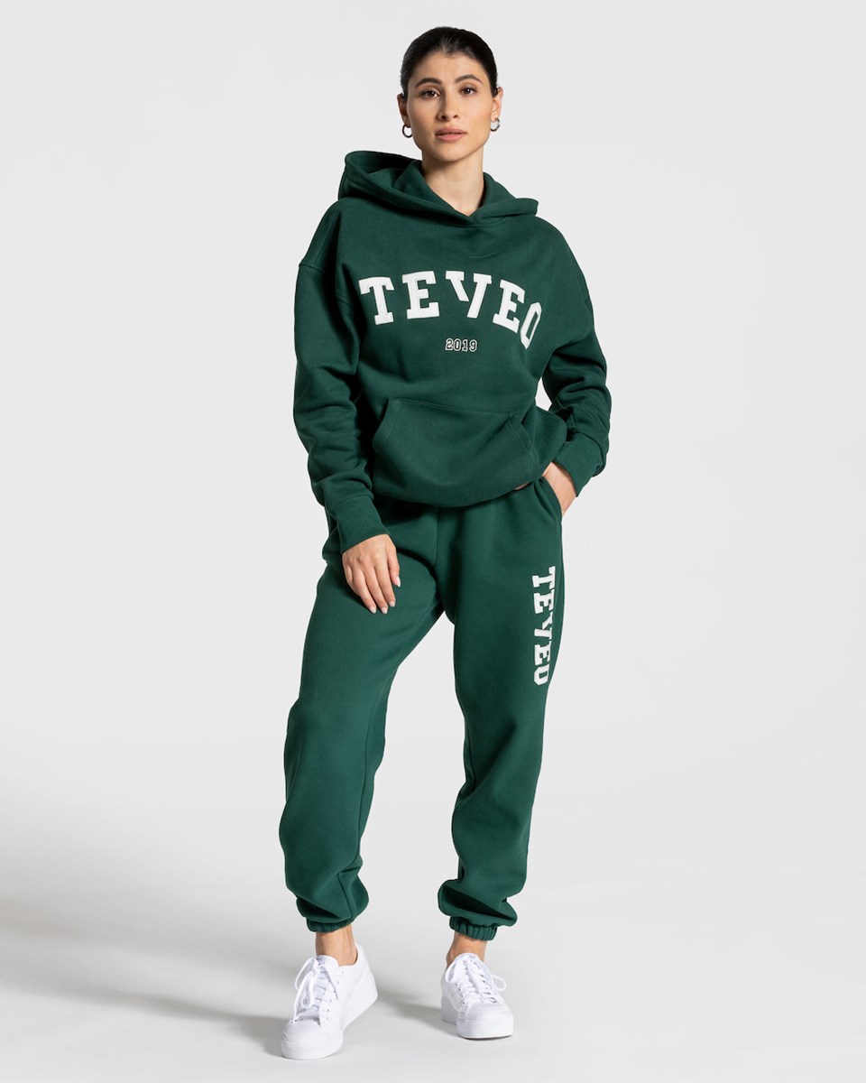 TEVEO College Oversized Hoodie Tmavě Zelene | KRIU-58463