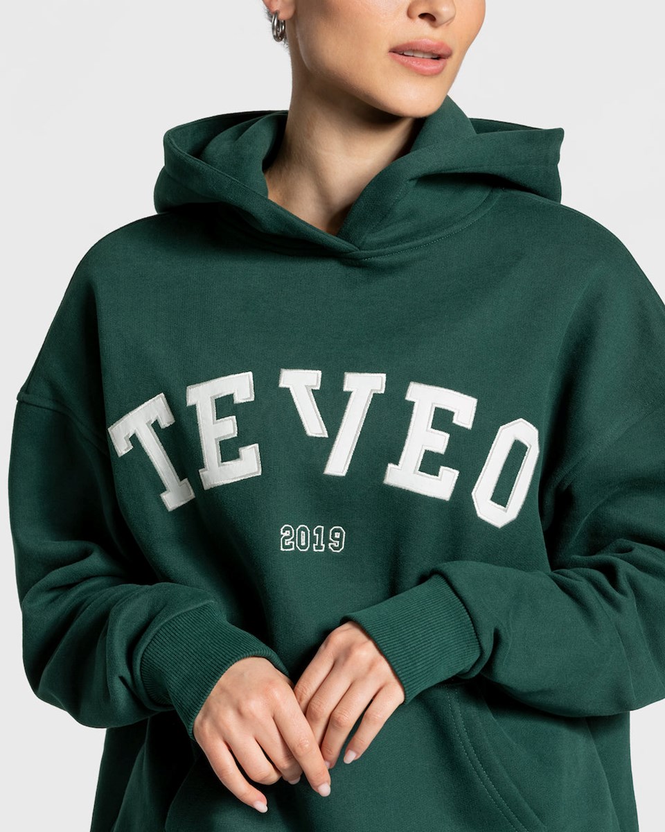 TEVEO College Oversized Hoodie Tmavě Zelene | KRIU-58463