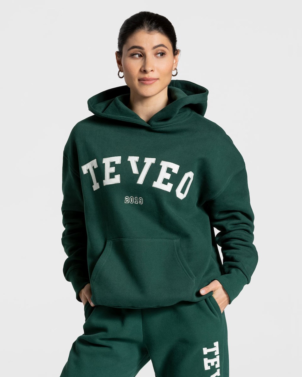 TEVEO College Oversized Hoodie Tmavě Zelene | KRIU-58463