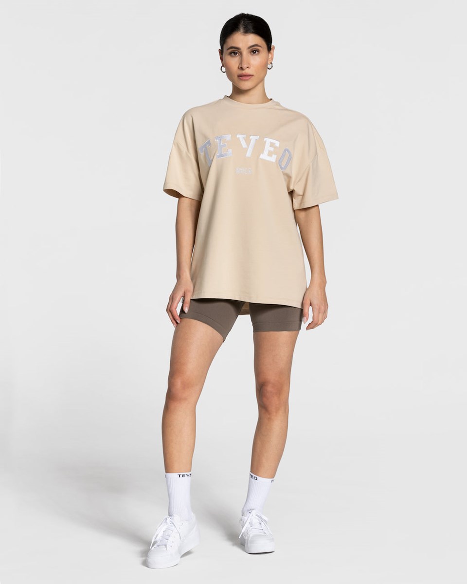TEVEO College Oversized T-Shirt Béžový | JYQB-23657