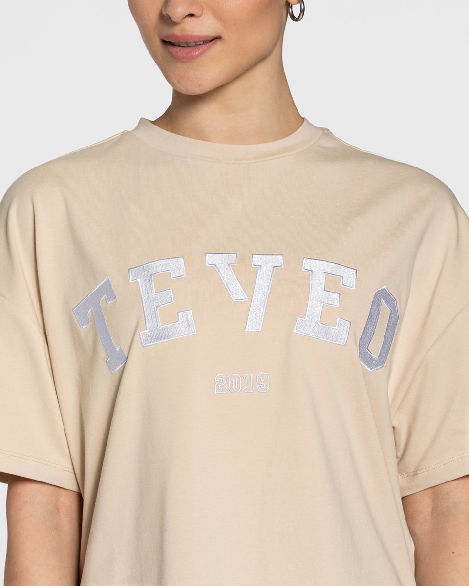 TEVEO College Oversized T-Shirt Béžový | JYQB-23657