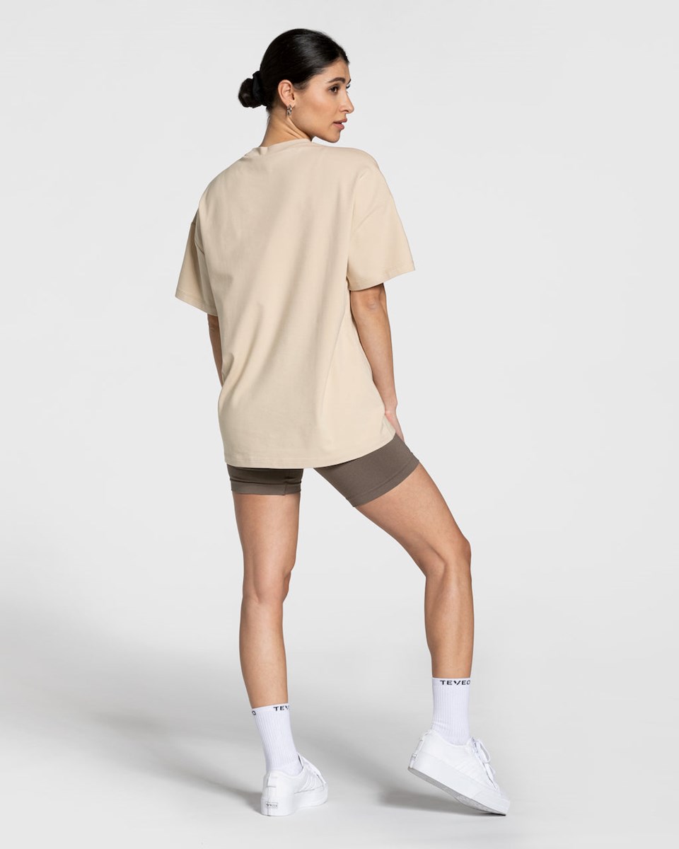TEVEO College Oversized T-Shirt Béžový | JYQB-23657