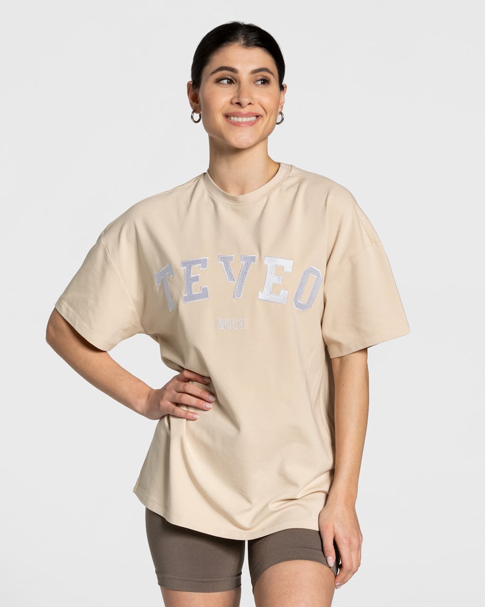 TEVEO College Oversized T-Shirt Béžový | JYQB-23657