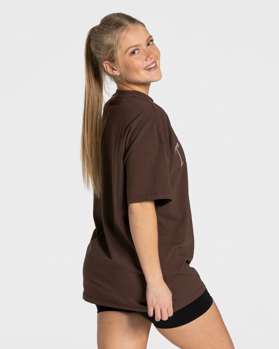 TEVEO College Oversized T-Shirt Tmavě Hnědé | RQEY-05164