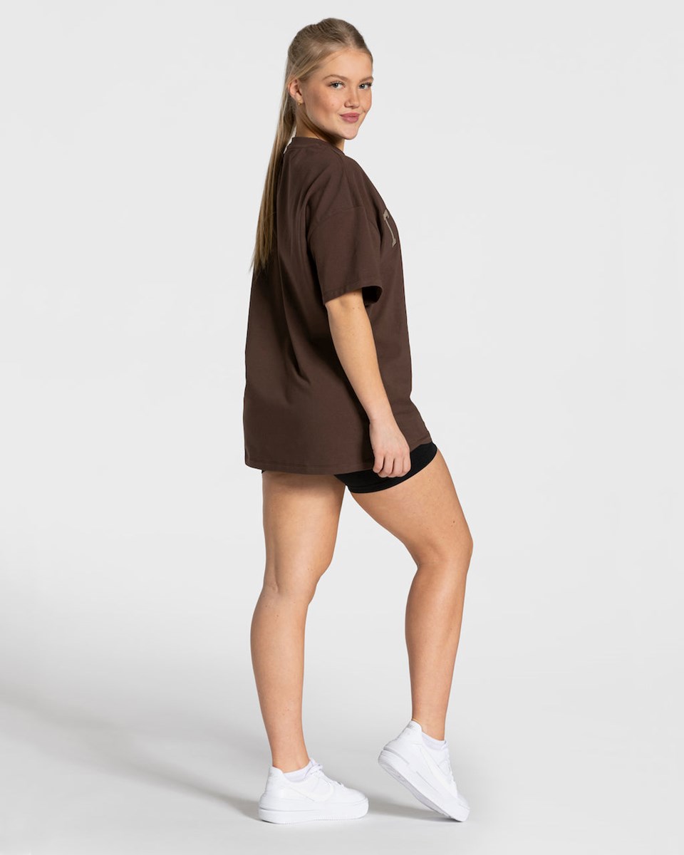 TEVEO College Oversized T-Shirt Tmavě Hnědé | RQEY-05164