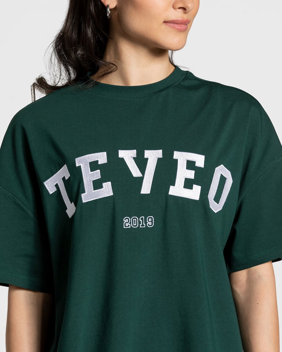 TEVEO College Oversized T-Shirt Tmavě Zelene | QNEI-47851