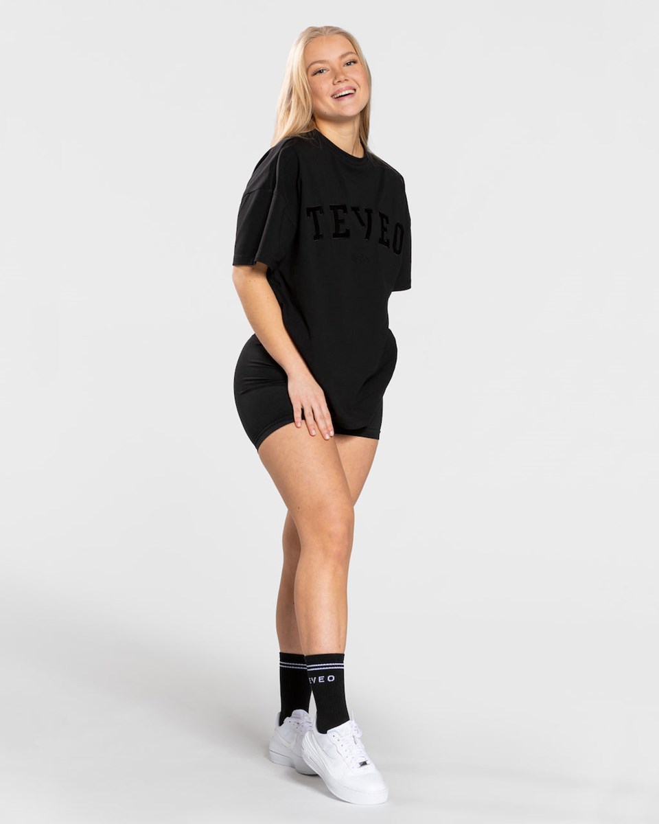 TEVEO College Oversized T-Shirt Černé | FATH-14895