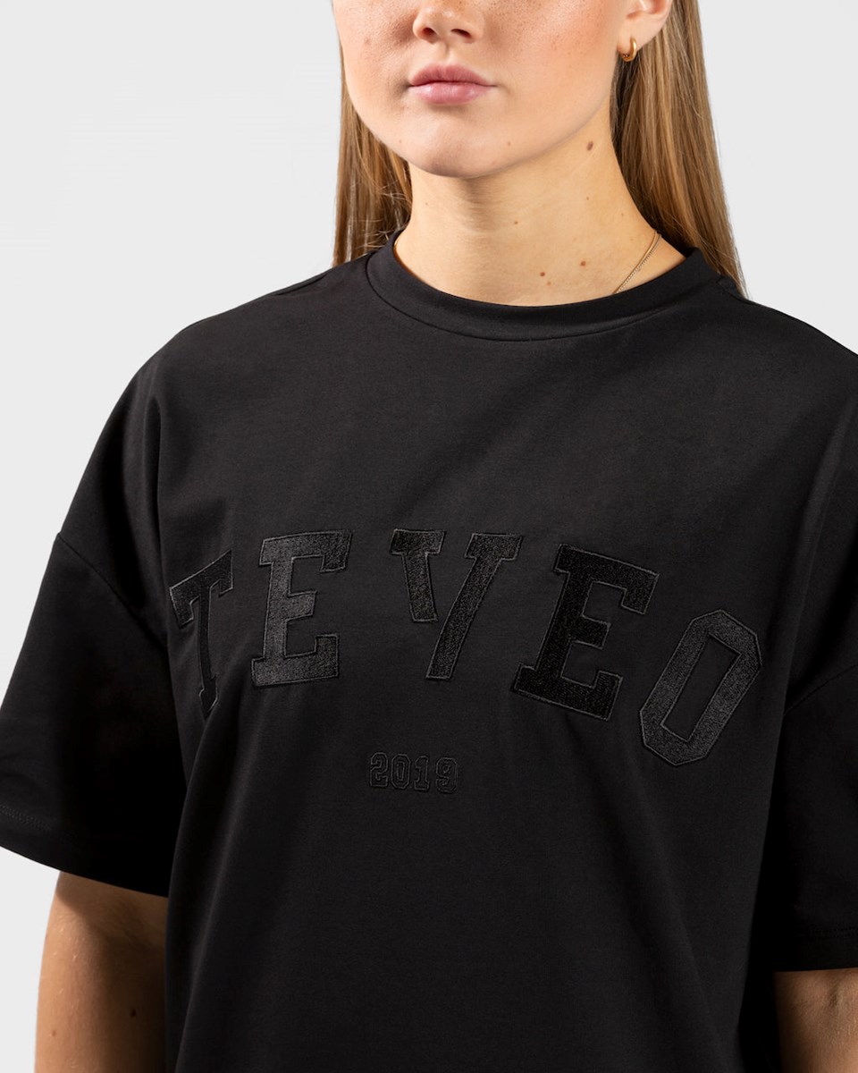 TEVEO College Oversized T-Shirt Černé | FATH-14895