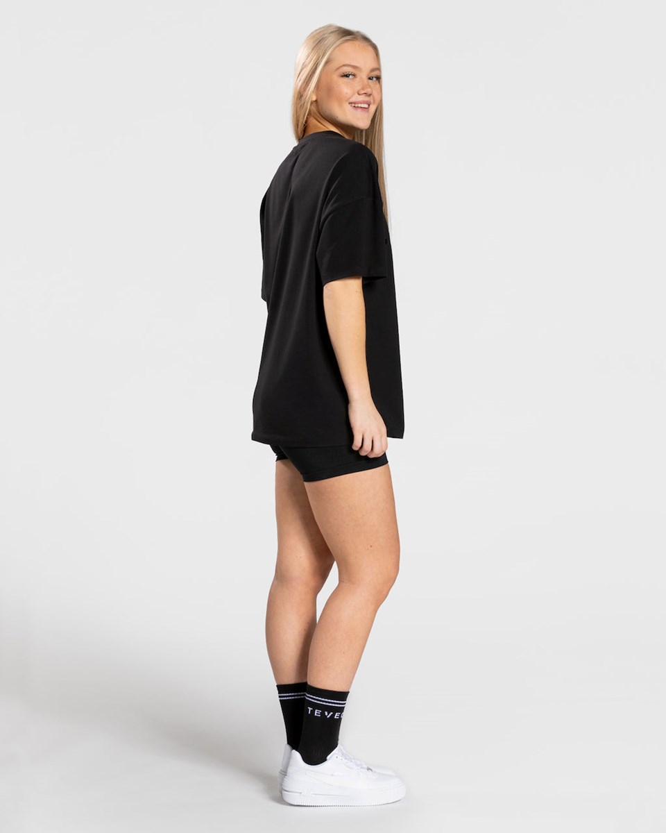 TEVEO College Oversized T-Shirt Černé | FATH-14895