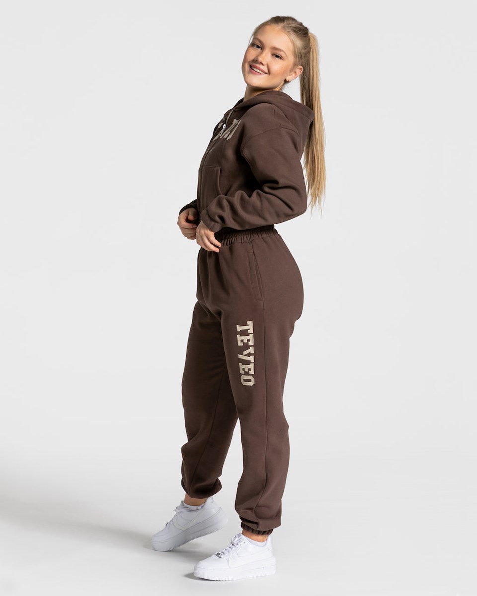 TEVEO College Zip Hoodie Tmavě Hnědé | OTVP-06952