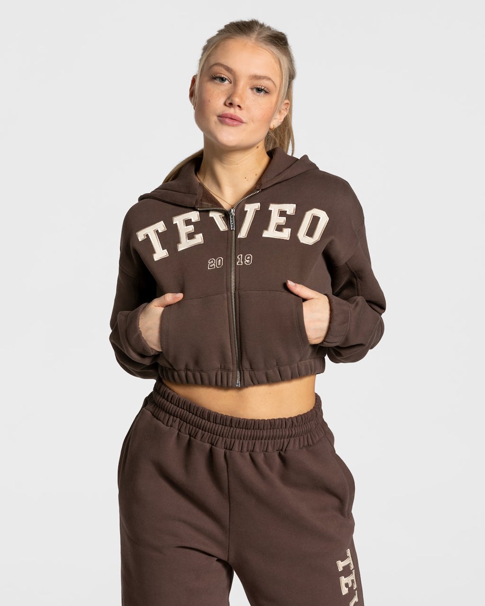 TEVEO College Zip Hoodie Tmavě Hnědé | OTVP-06952