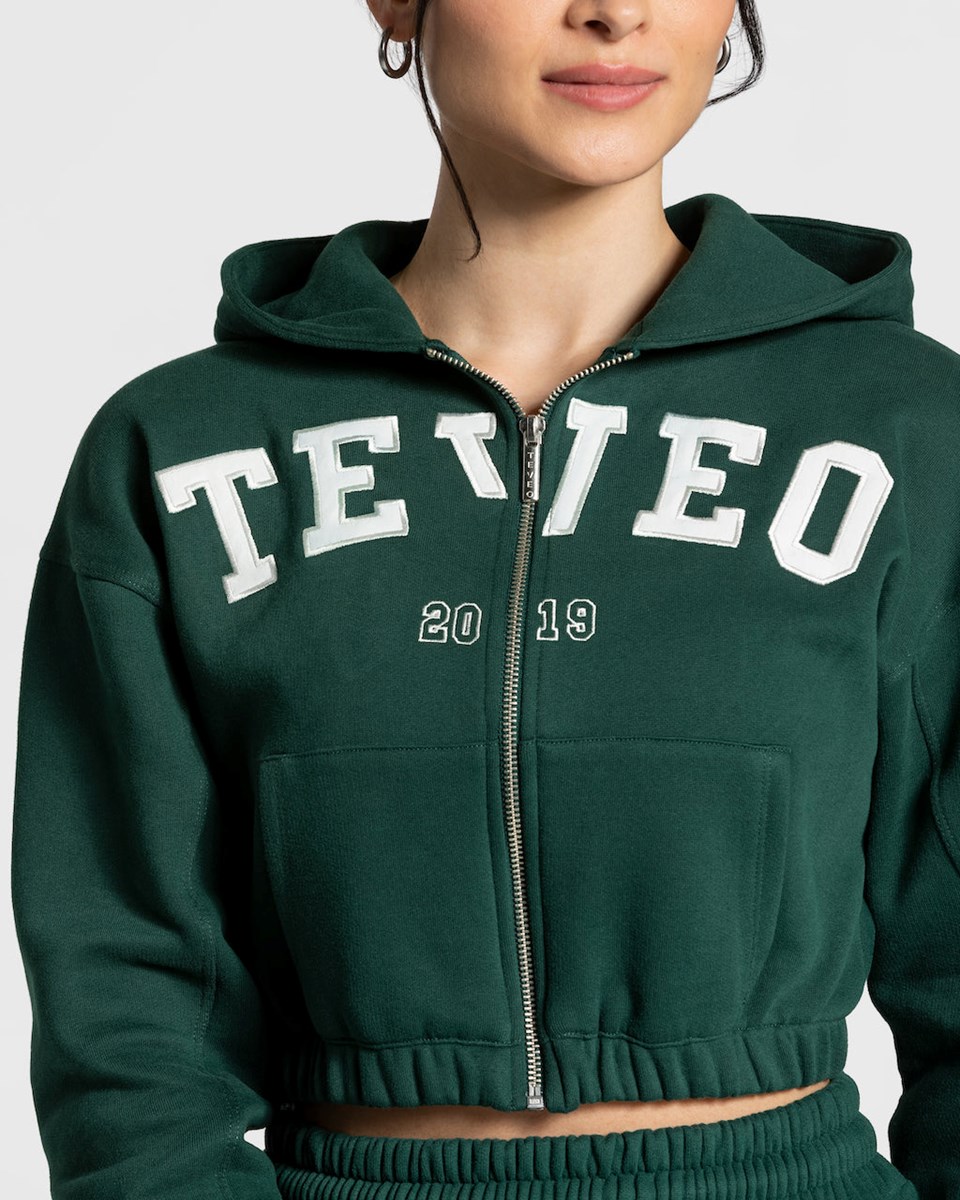 TEVEO College Zip Hoodie Tmavě Zelene | TLEY-29867