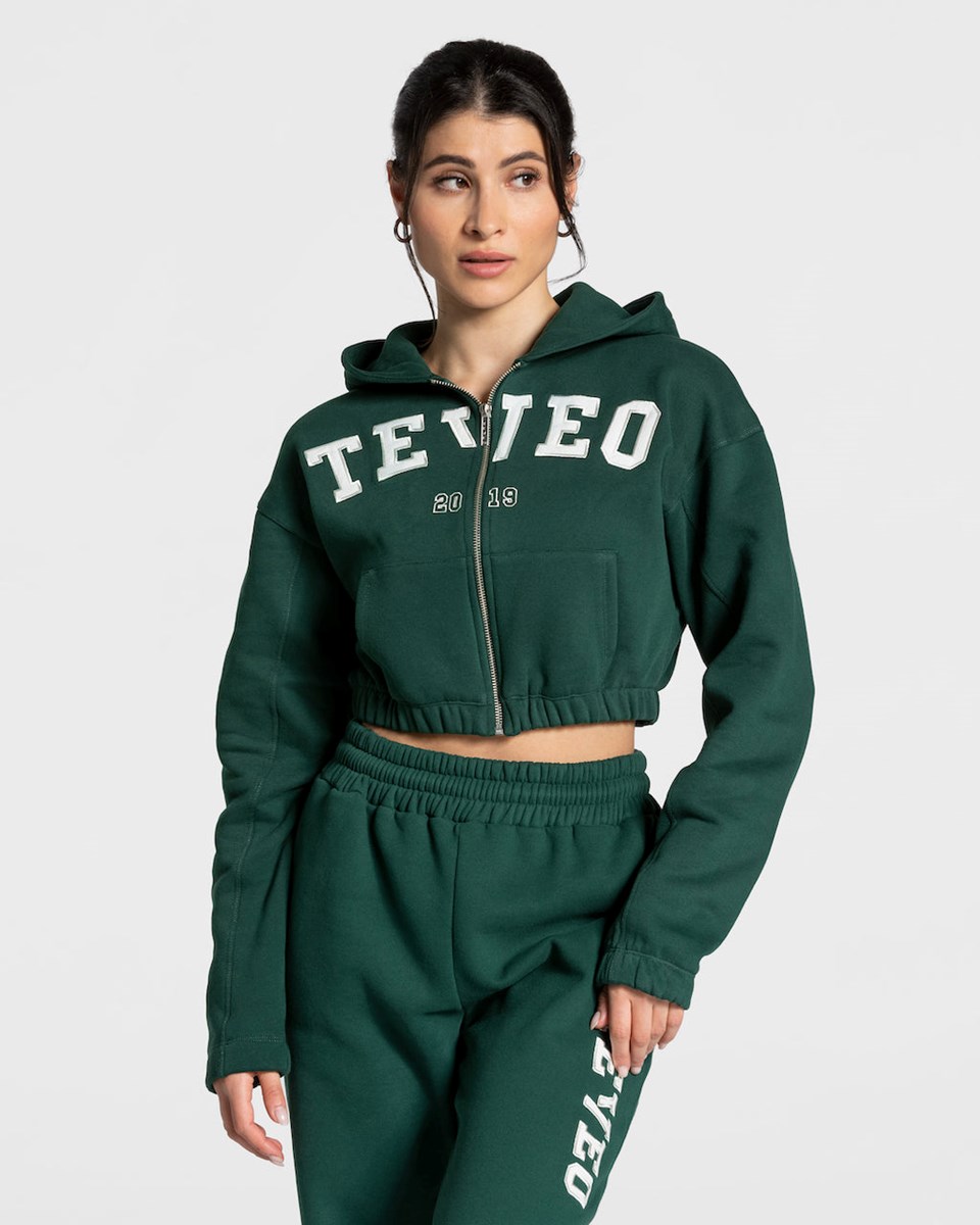 TEVEO College Zip Hoodie Tmavě Zelene | TLEY-29867