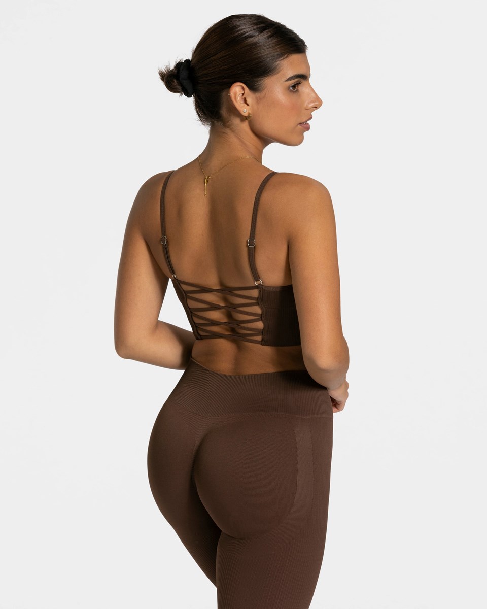 TEVEO Elegantní Cross Top Tmavě Hnědé | CJMU-24036