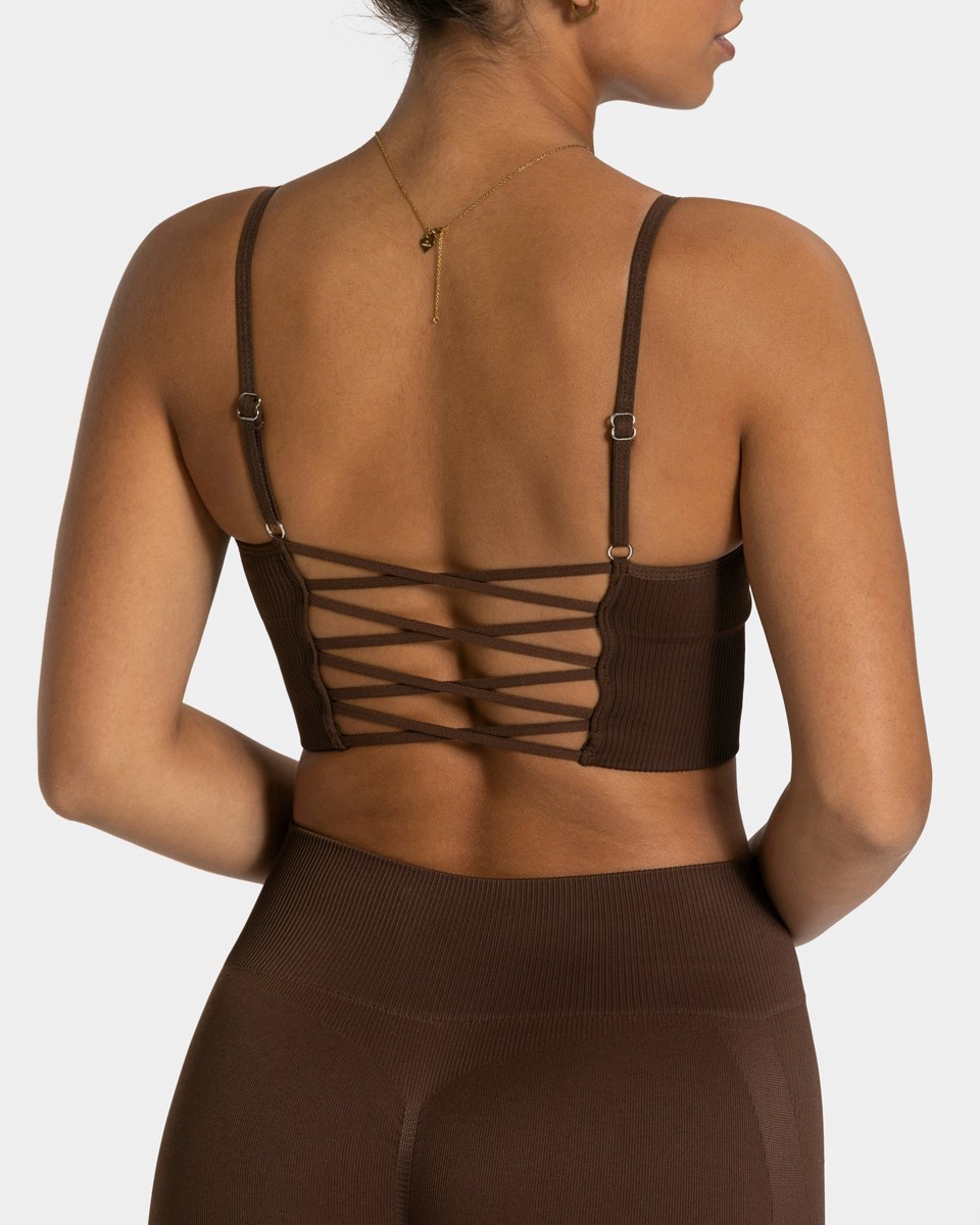 TEVEO Elegantní Cross Top Tmavě Hnědé | CJMU-24036