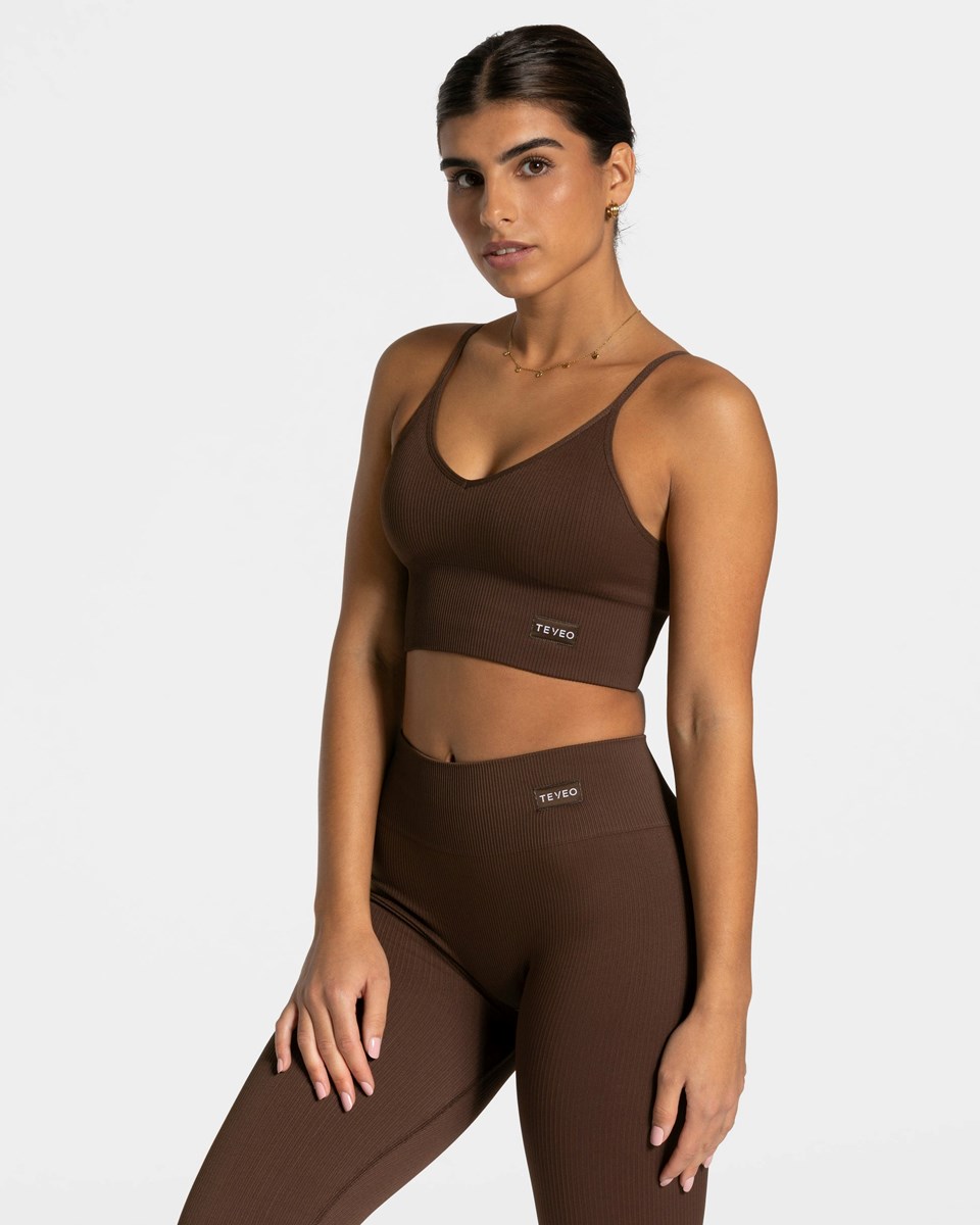 TEVEO Elegantní Cross Top Tmavě Hnědé | CJMU-24036