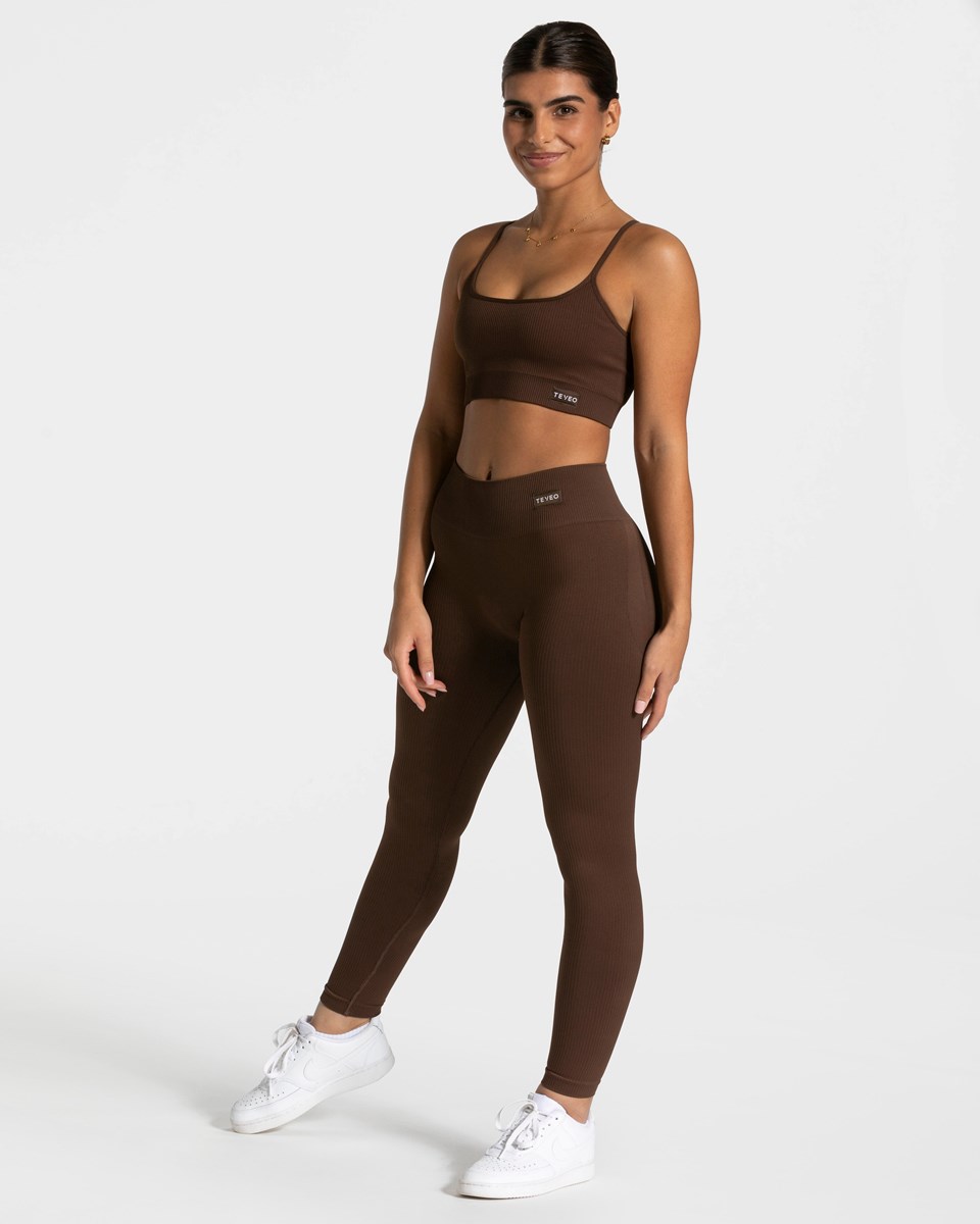 TEVEO Elegantní Scrunch Leggings Tmavě Hnědé | HJDS-30126