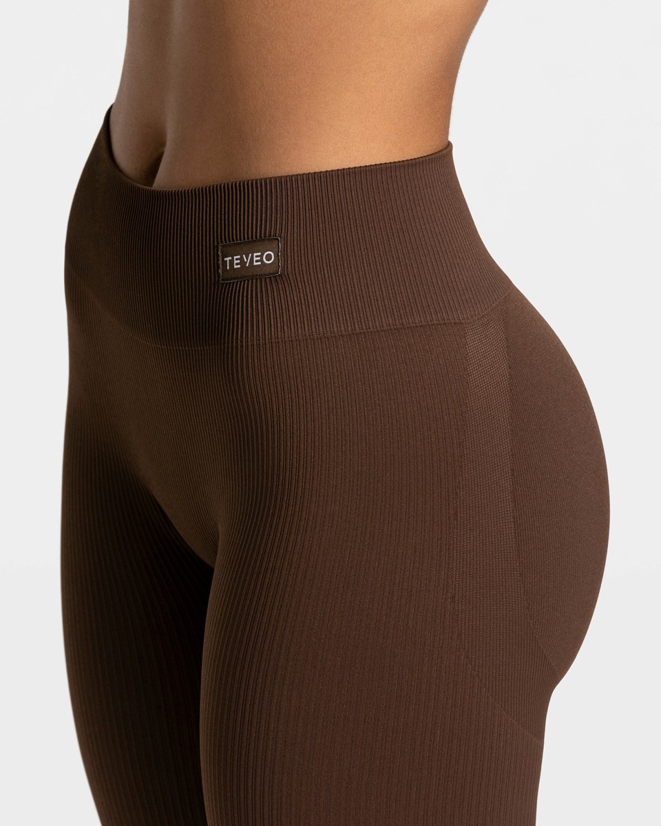 TEVEO Elegantní Scrunch Leggings Tmavě Hnědé | HJDS-30126
