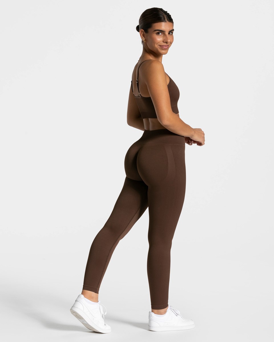 TEVEO Elegantní Scrunch Leggings Tmavě Hnědé | HJDS-30126