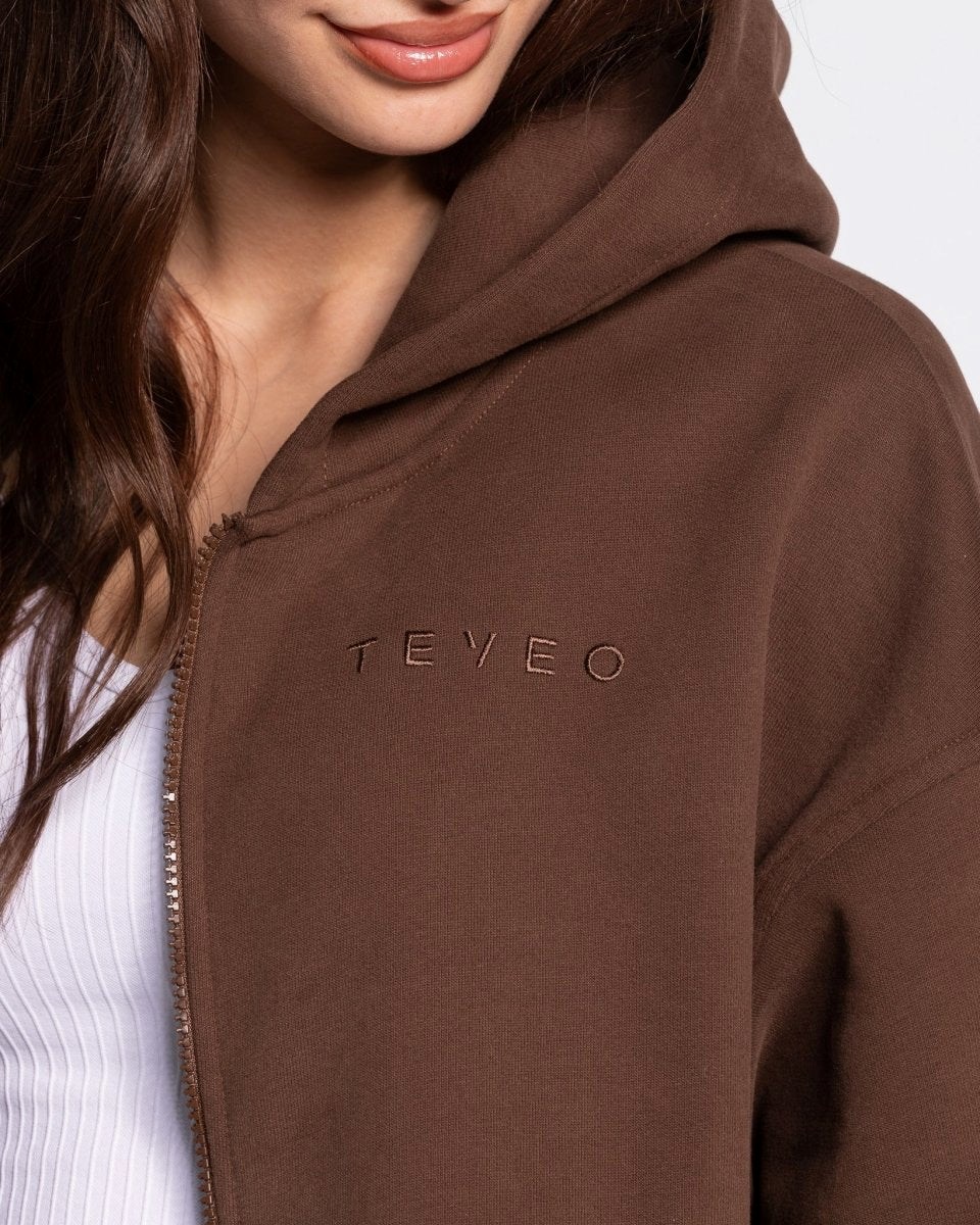 TEVEO Iconic Oversized Zip Hoodie Braun | EJSL-28690
