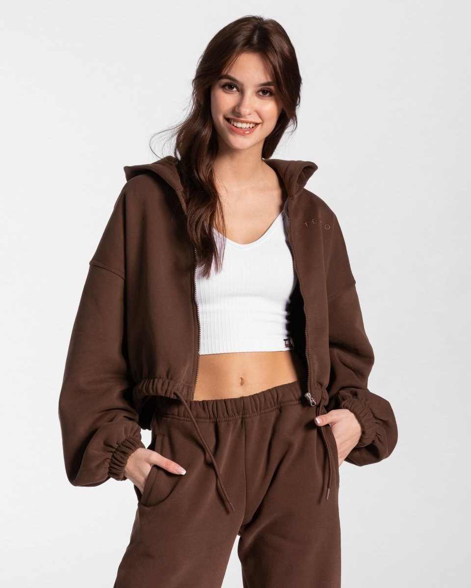 TEVEO Iconic Oversized Zip Hoodie Braun | EJSL-28690