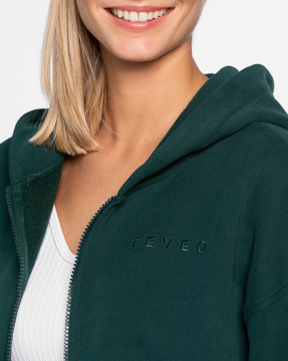 TEVEO Iconic Oversized Zip Hoodie Tmavě Zelene | CXKI-91765