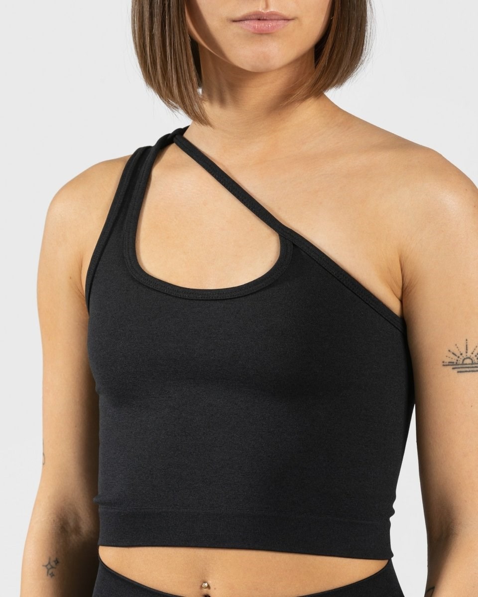 TEVEO Sassy One Shoulder Top Černé | JYLD-56478