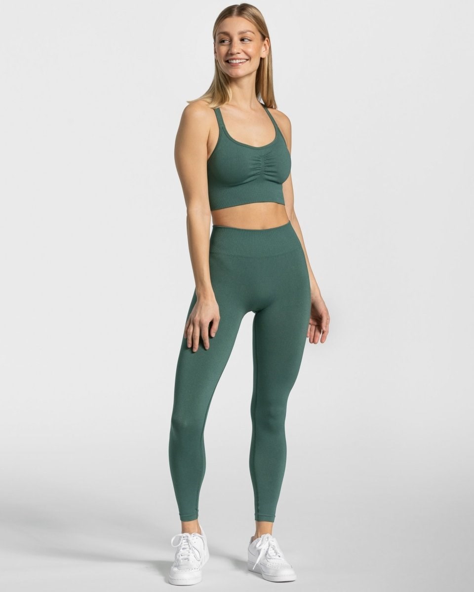 TEVEO Timeless Scrunch Leggings Tmavě Zelene | NGIY-06475