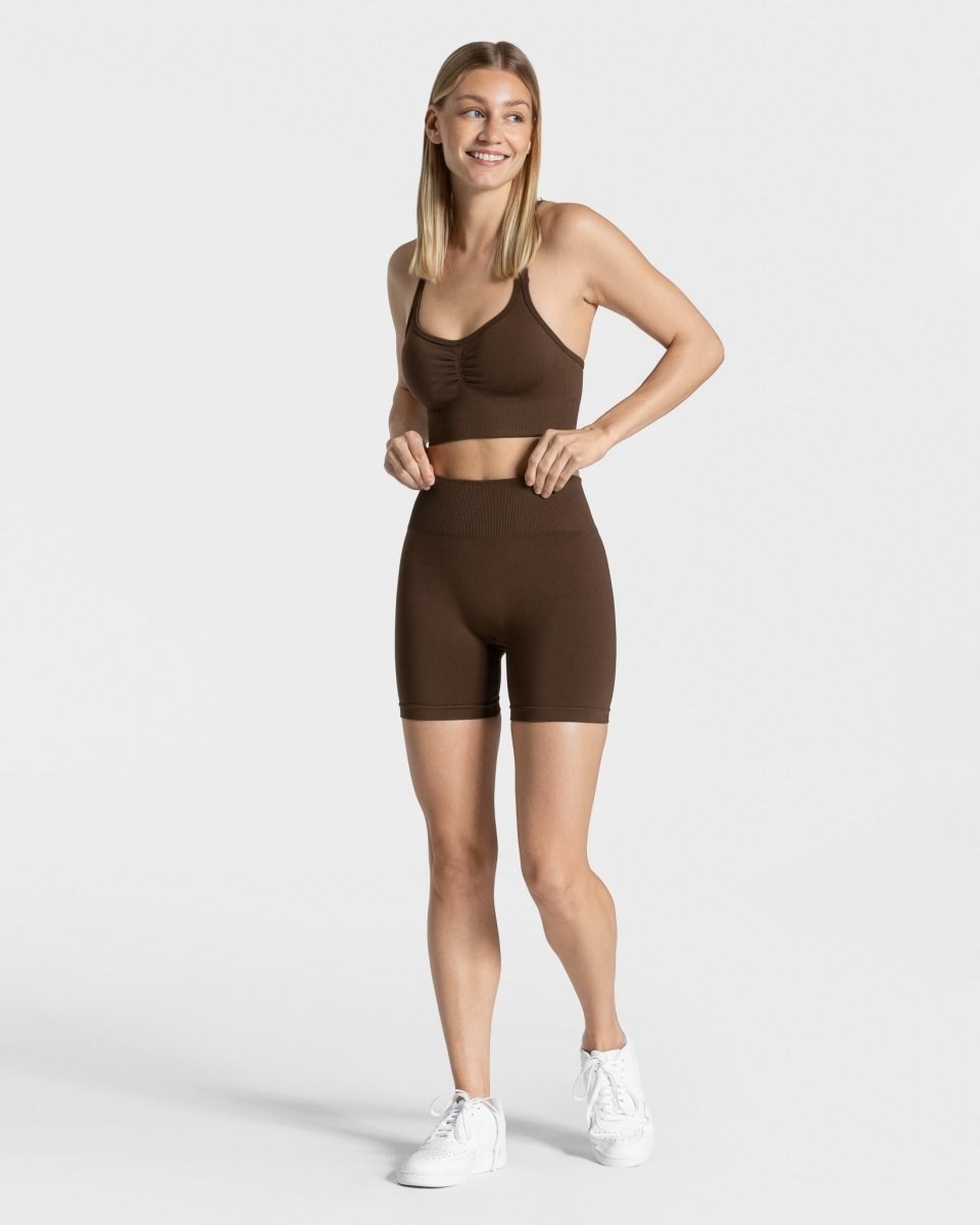 TEVEO Timeless Scrunch Shorts Tmavě Hnědé | VIPU-59637