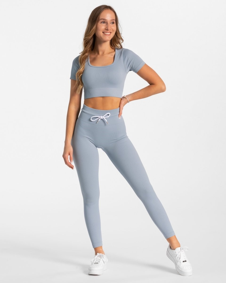 TEVEO Žebrovaný Crop Top Blankyt | BZPJ-42857