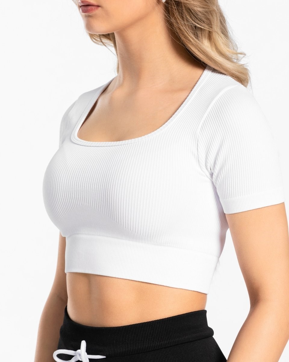 TEVEO Žebrovaný Crop Top Bílé | HCQJ-59061