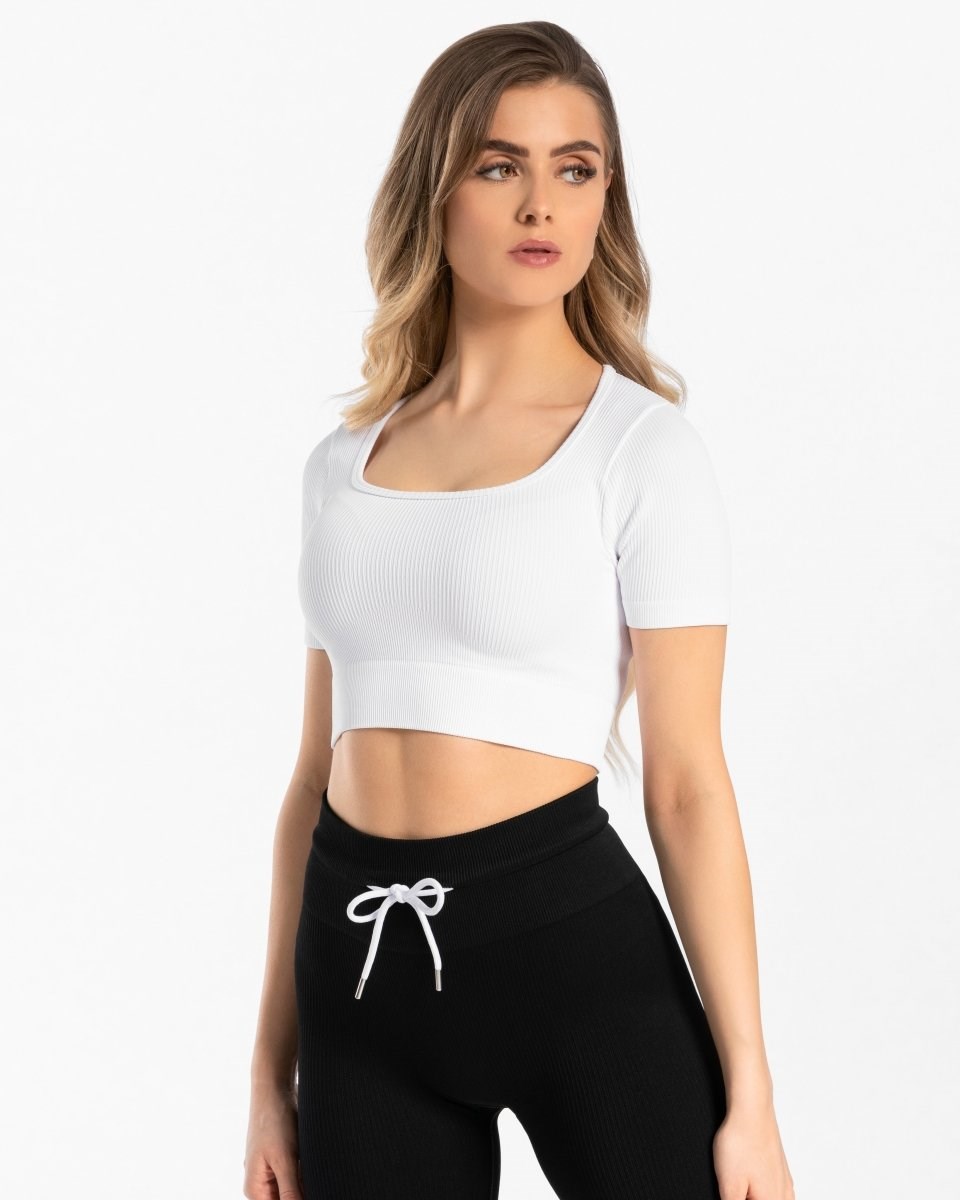 TEVEO Žebrovaný Crop Top Bílé | HCQJ-59061