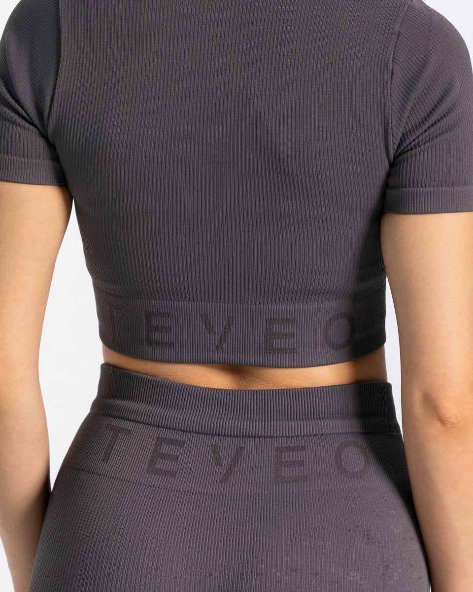 TEVEO Žebrovaný Crop Top Gray | JCNK-79530