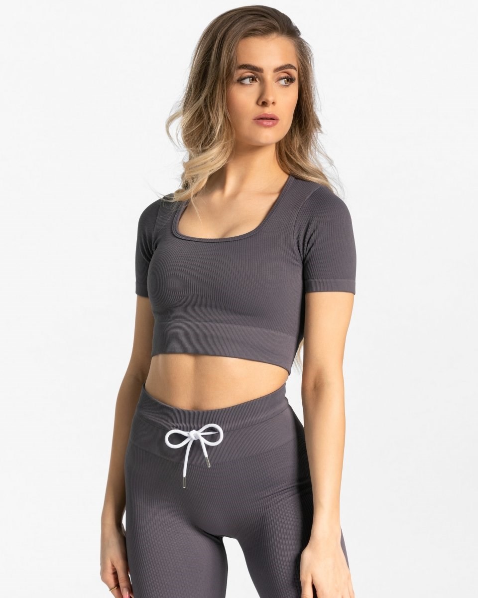 TEVEO Žebrovaný Crop Top Gray | JCNK-79530