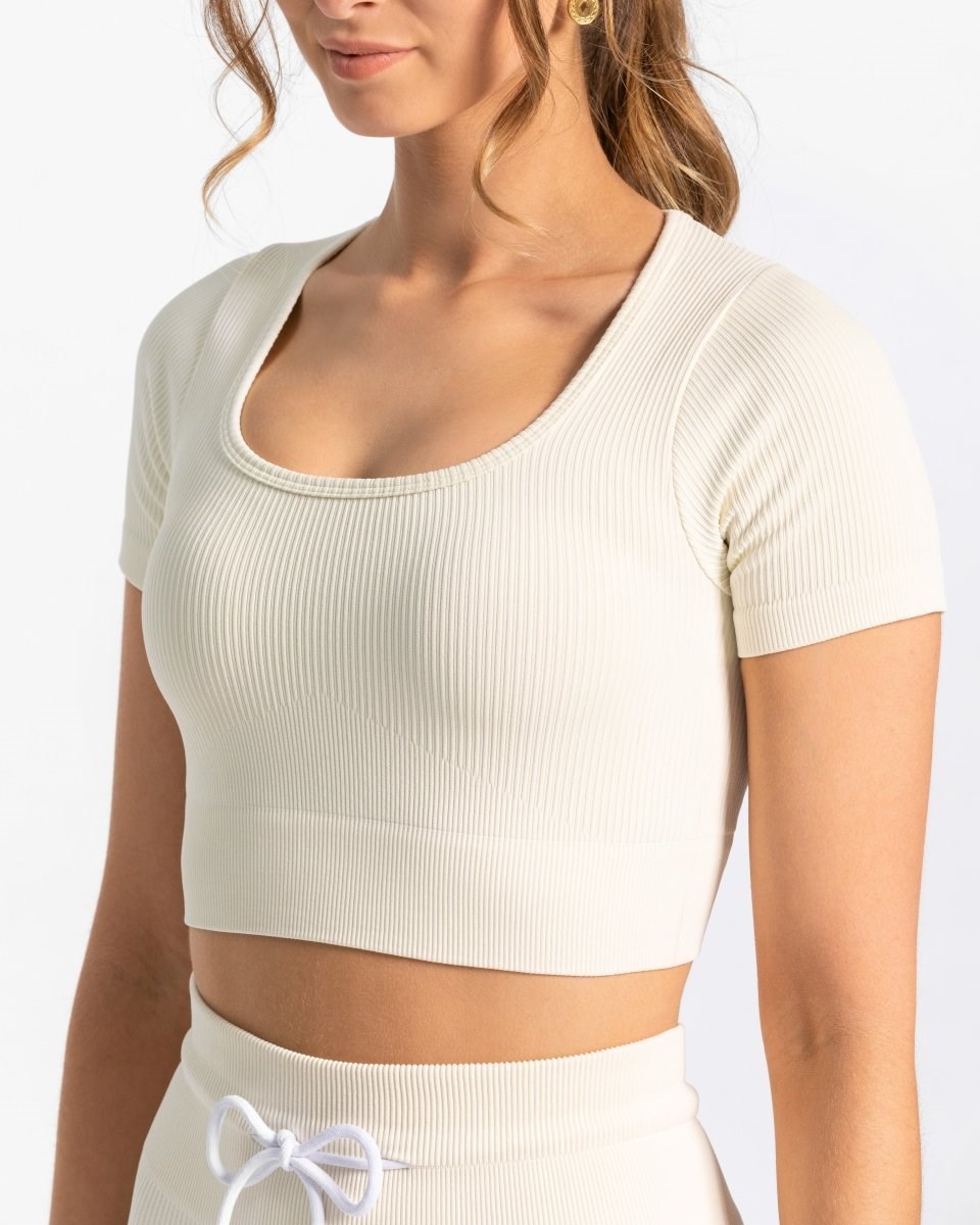 TEVEO Žebrovaný Crop Top Ivory | ALJC-51489