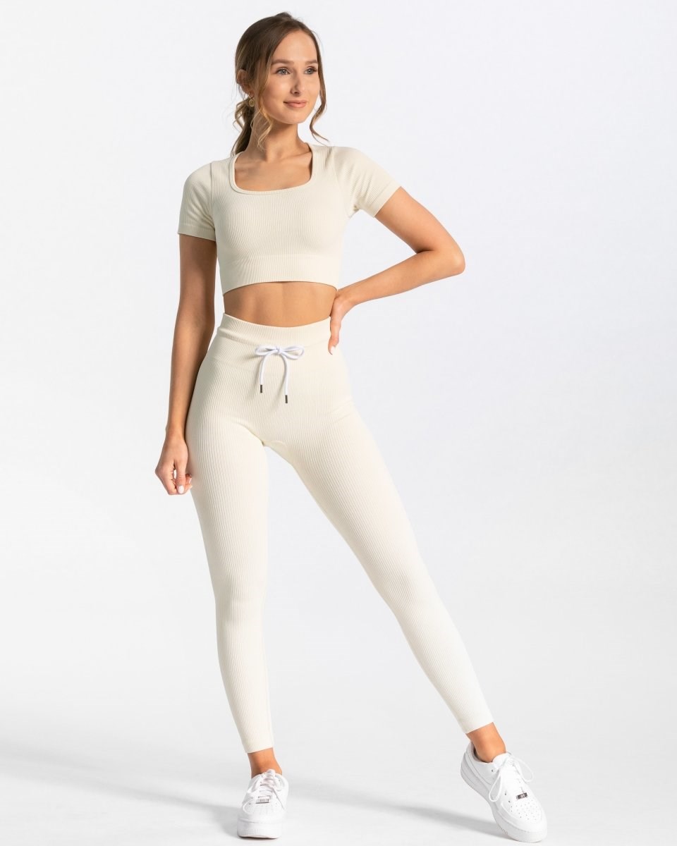 TEVEO Žebrovaný Crop Top Ivory | ALJC-51489
