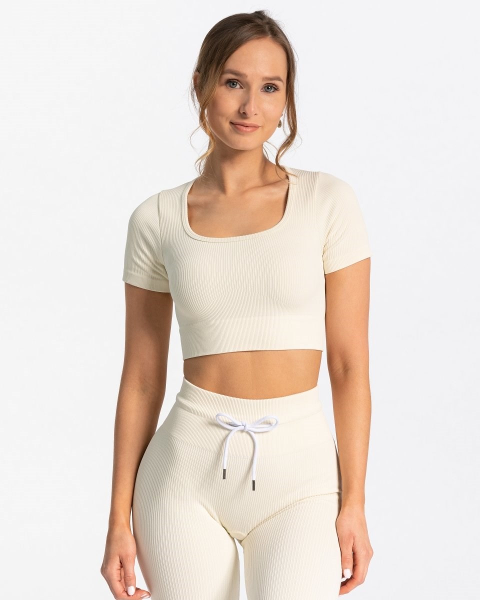 TEVEO Žebrovaný Crop Top Ivory | ALJC-51489