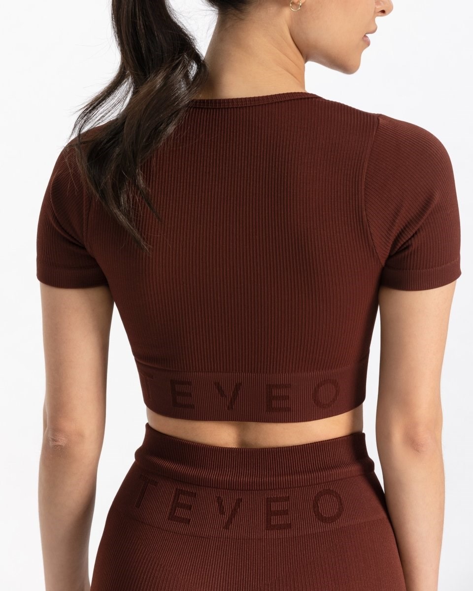 TEVEO Žebrovaný Crop Top Mahagoni | SZUW-74305