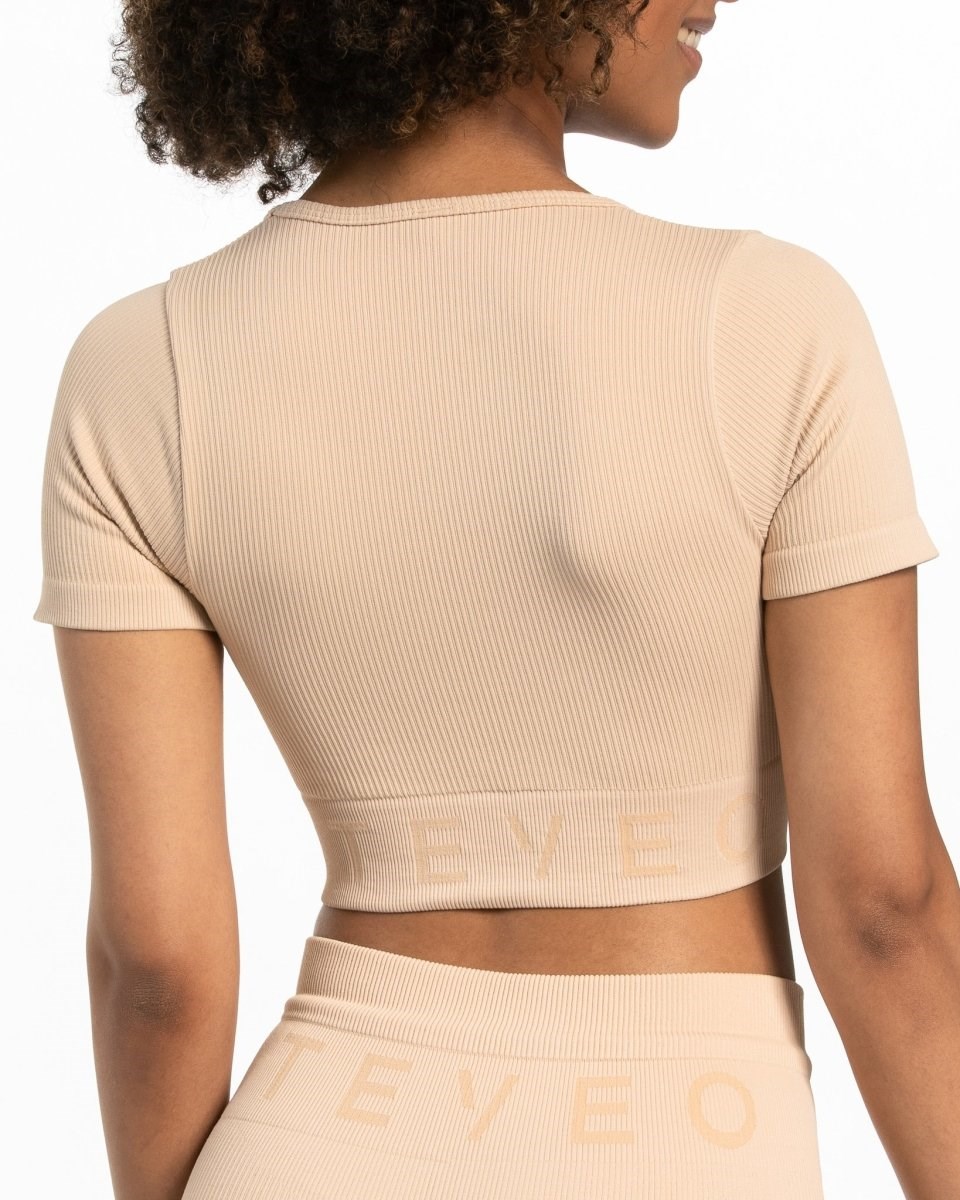 TEVEO Žebrovaný Crop Top Nude | TWXH-96574