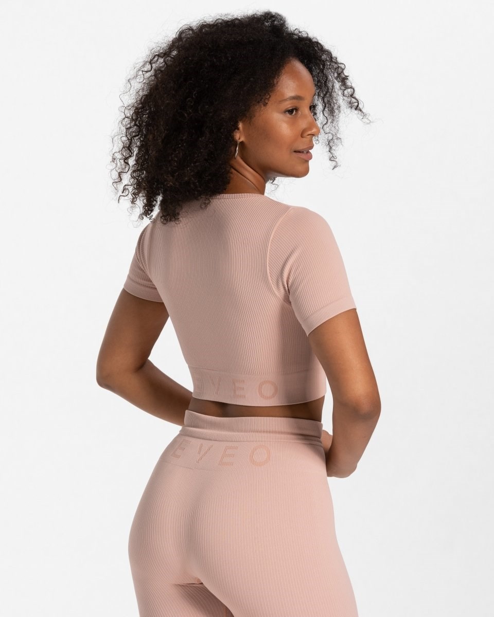 TEVEO Žebrovaný Crop Top Růžové | KQZY-84157