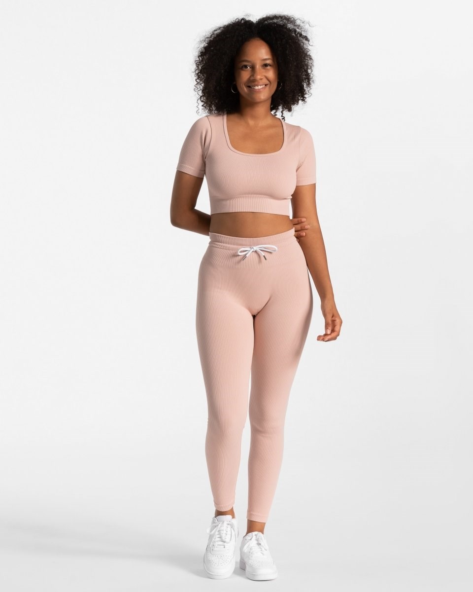 TEVEO Žebrovaný Crop Top Růžové | KQZY-84157