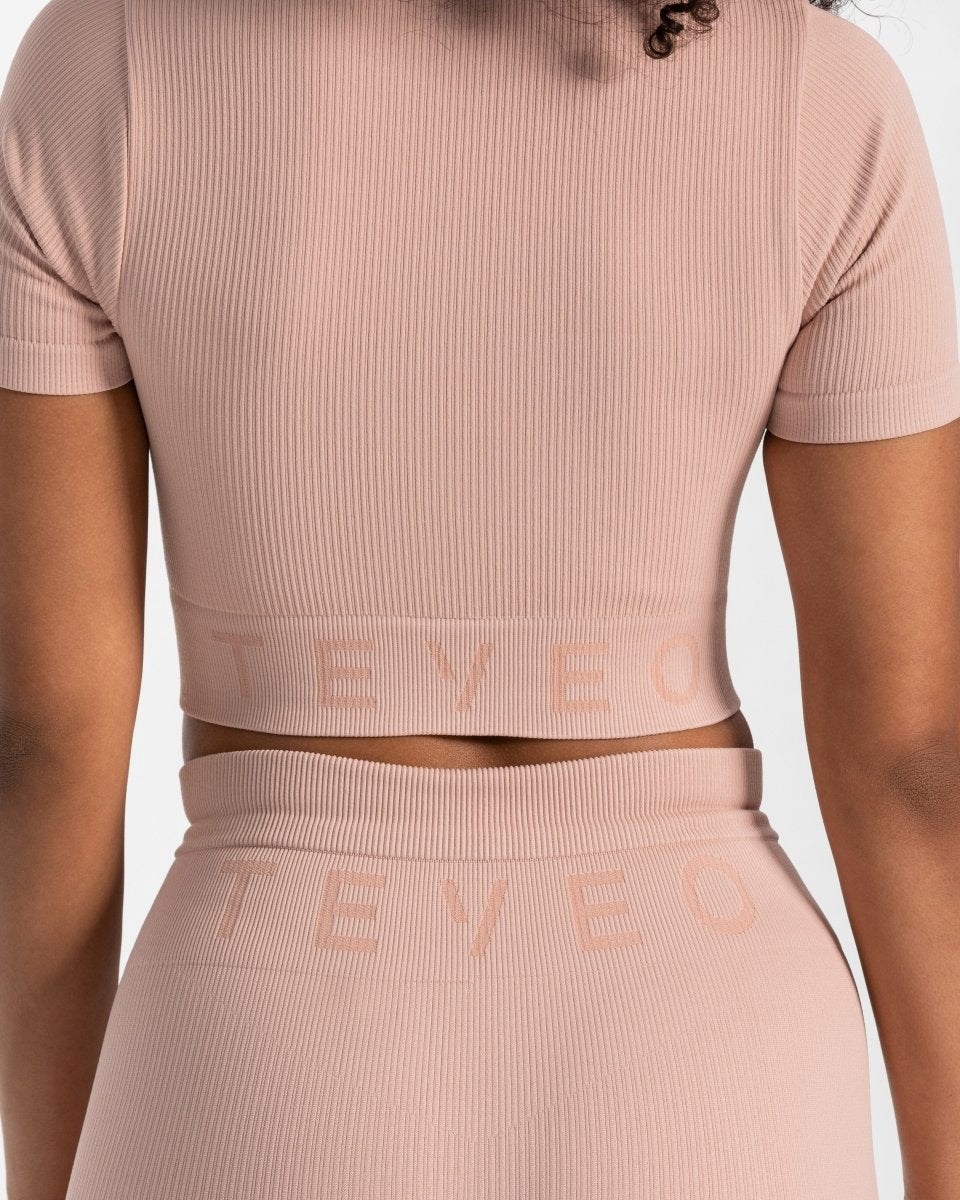TEVEO Žebrovaný Crop Top Růžové | KQZY-84157