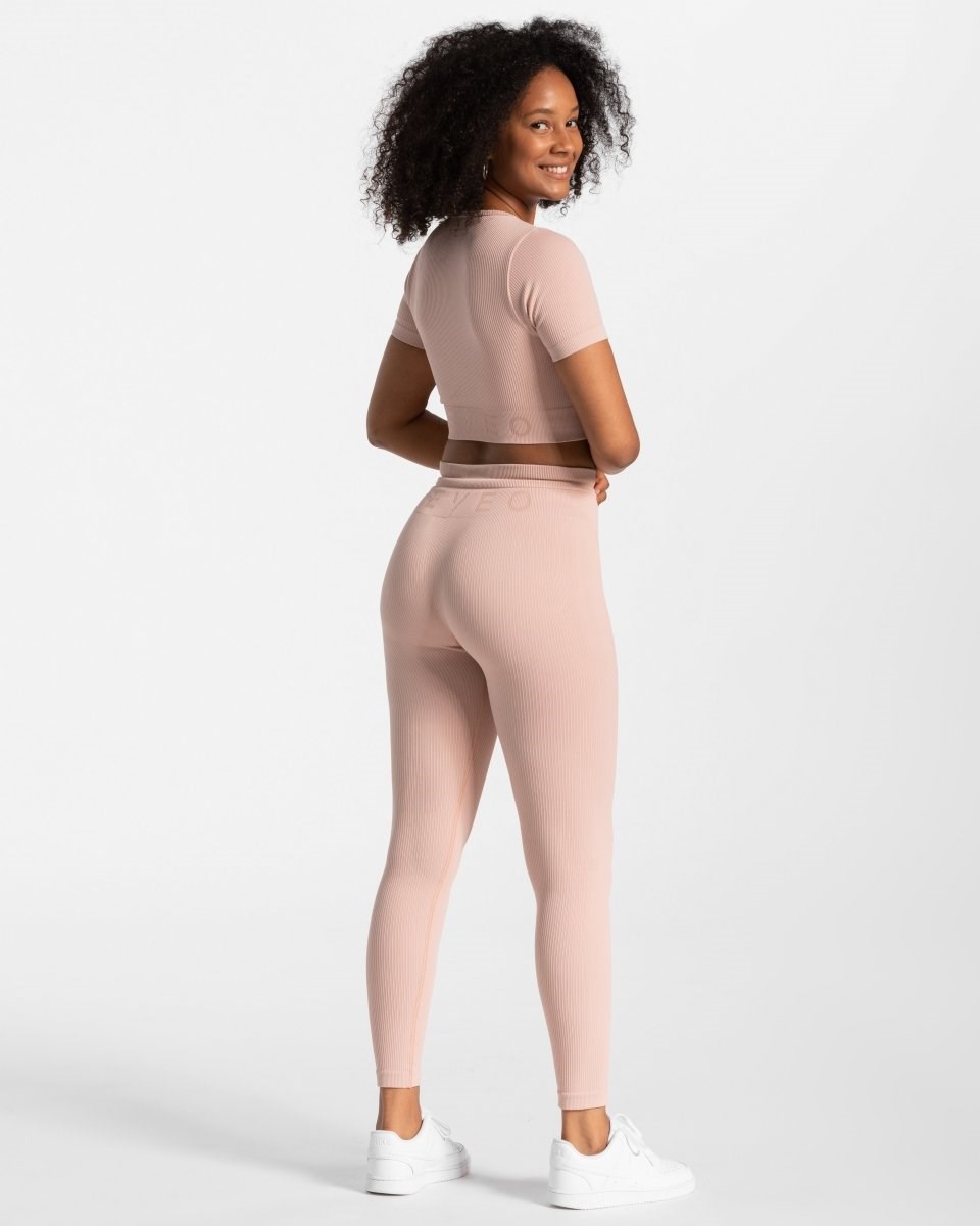TEVEO Žebrovaný Crop Top Růžové | KQZY-84157