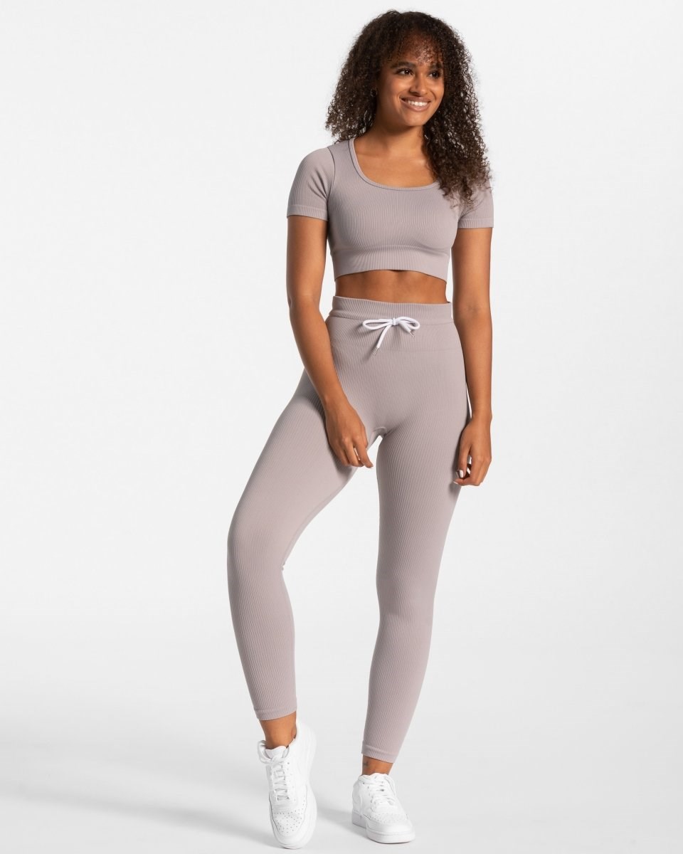 TEVEO Žebrovaný Crop Top Stone | OIPT-28195