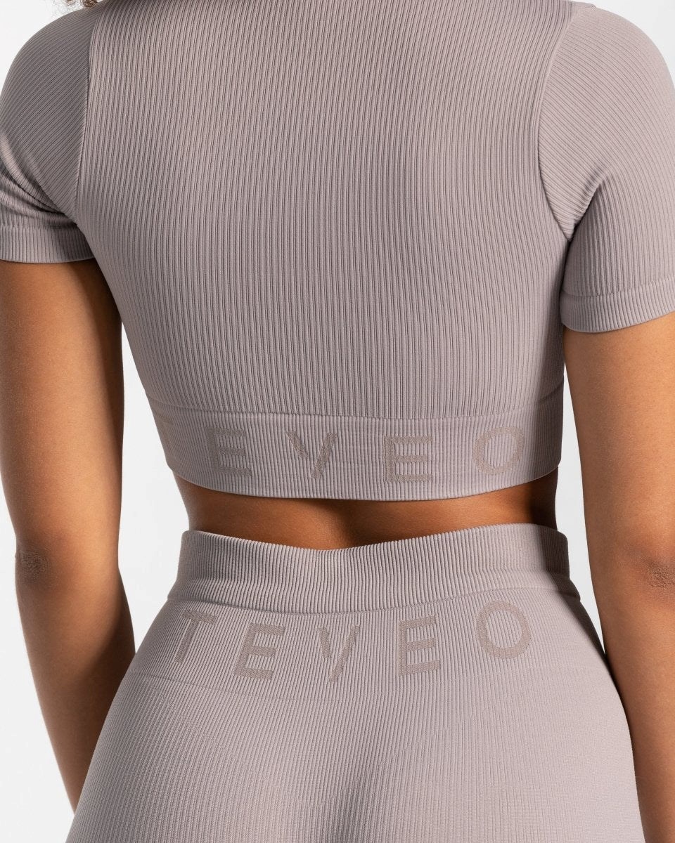 TEVEO Žebrovaný Crop Top Stone | OIPT-28195